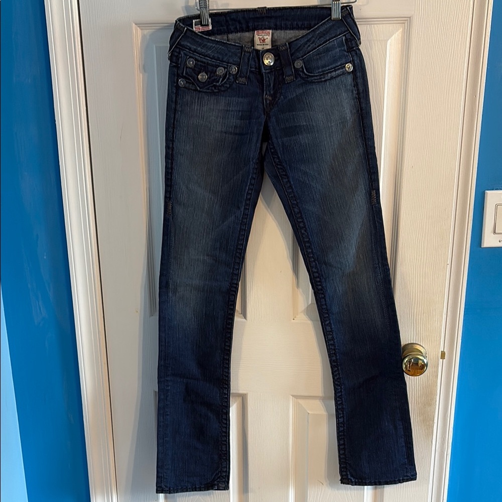 True Religion Blue Skinny Jeans with Distressed Finish